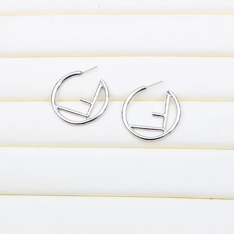 Sell Well Simple Exaggerated S925 Earrings Korean Style 2 Colors Earrings F Letter Circle Earrings for Women