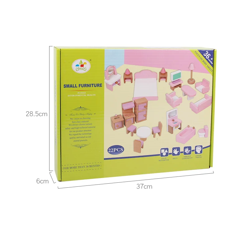 Wood Doll House Furniture Small Toys 22 Pcs Wooden Miniature Furniture for kids