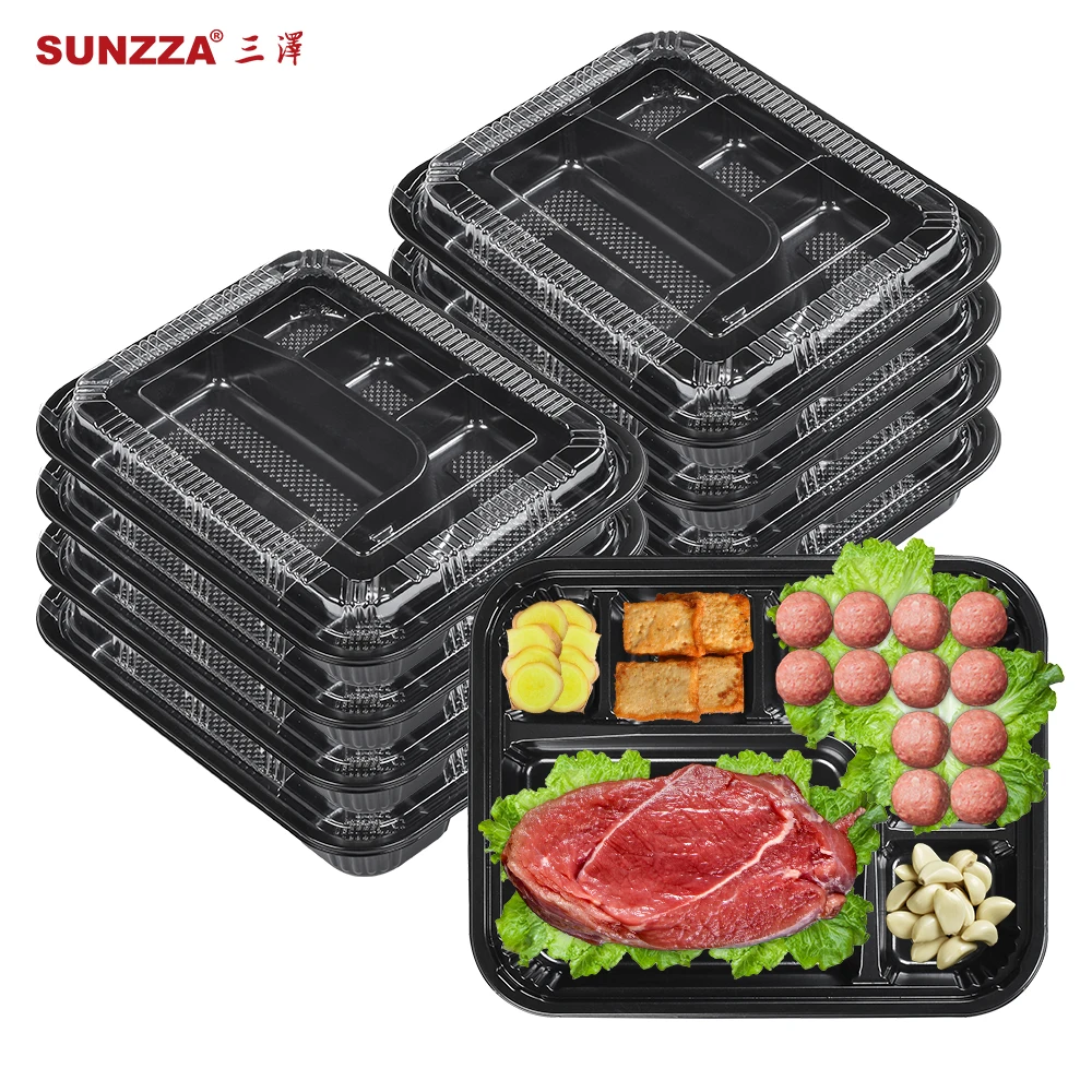 Sunzza food grade hot pot /fresh packaging 980ml 35oz 3 compartment meal prep containers take away food box for restaurant