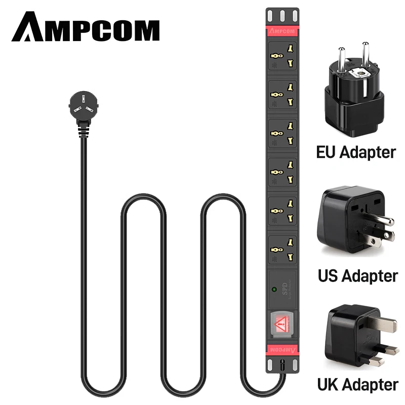  Переключатель удлинителя AMPCOM PDU 6 розеток 220-250 В 10 А медный материал корпус из алюминиевого