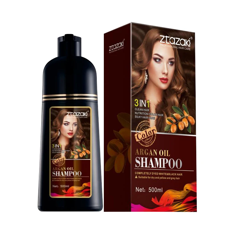 ztazaki 500ml Argan oil Hair  Color Dye Shampoo Private Label Natural Herbal Extract For Dark Brown Color Dye