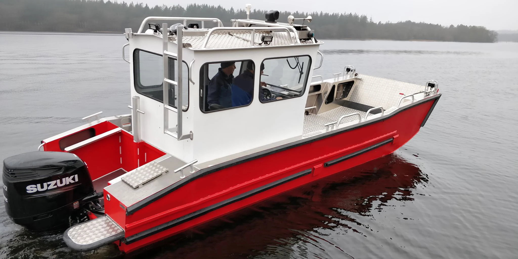 
20ft all welded red color landing craft with cabin working functional boat fro sale 