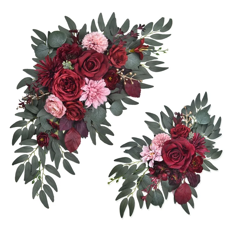 Top Seller 2024 Artificial Flowers Red Flower Arrangement Wedding set of 2 Artificial Foam Flower Welcome Wedding Sign