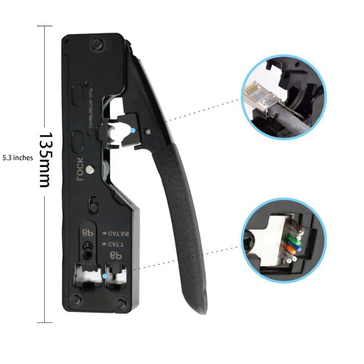 RJ45 Crimp Tool Pass Through Crimper Cutter for Cat6a Cat6 Cat5 Cat5e 8P8C Cat7 Multi Function for RJ11/RJ12 Network Crimp Tool