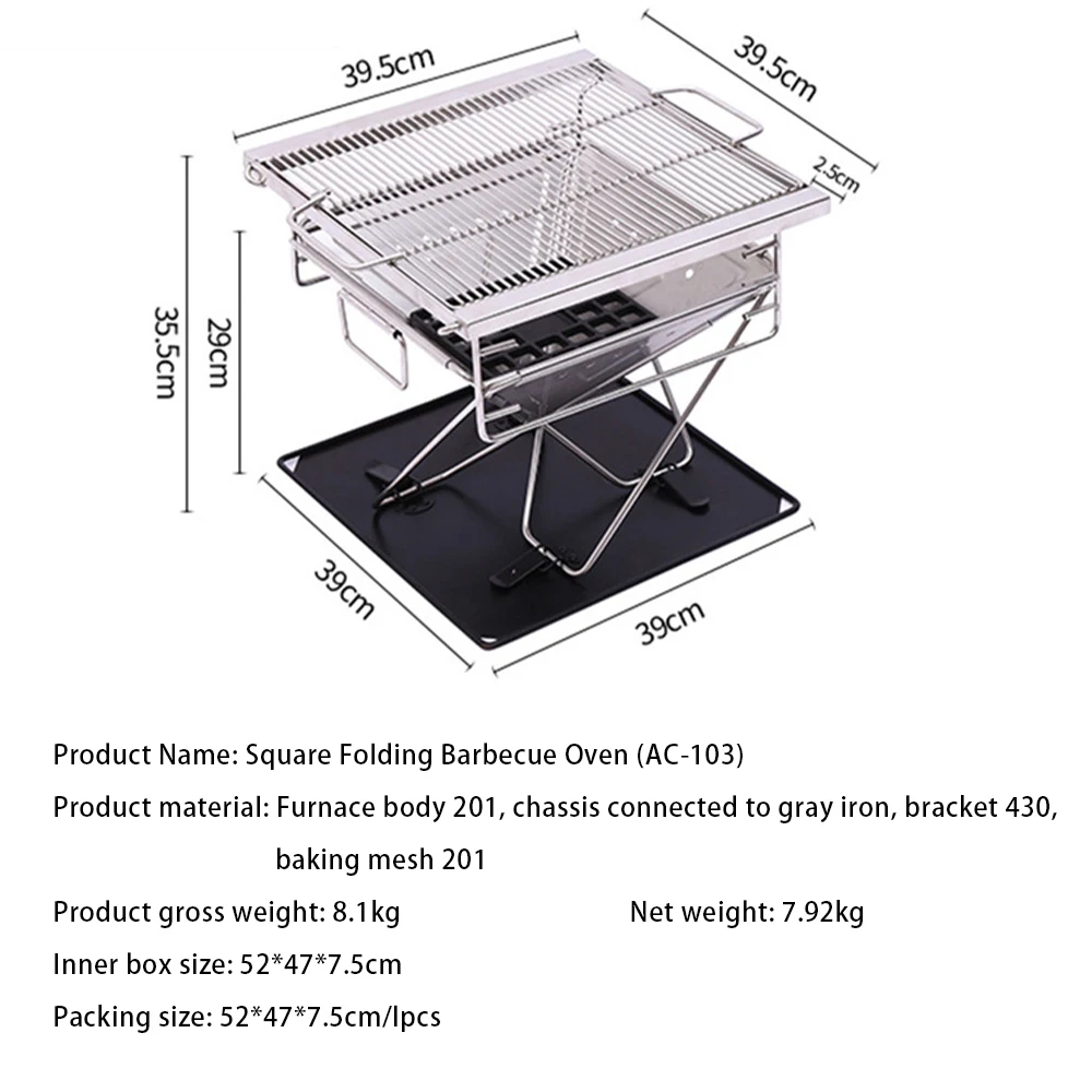 DYSC Portable Stainless Steel Burning Stove Folding tent BBQ Stoves Detachable Incinerator for Outdoor Camping Picnic