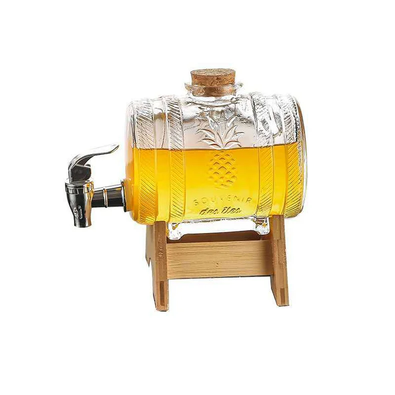 1000ml 1L plum brewing wine glass jar glass pot with wooden stand and faucet