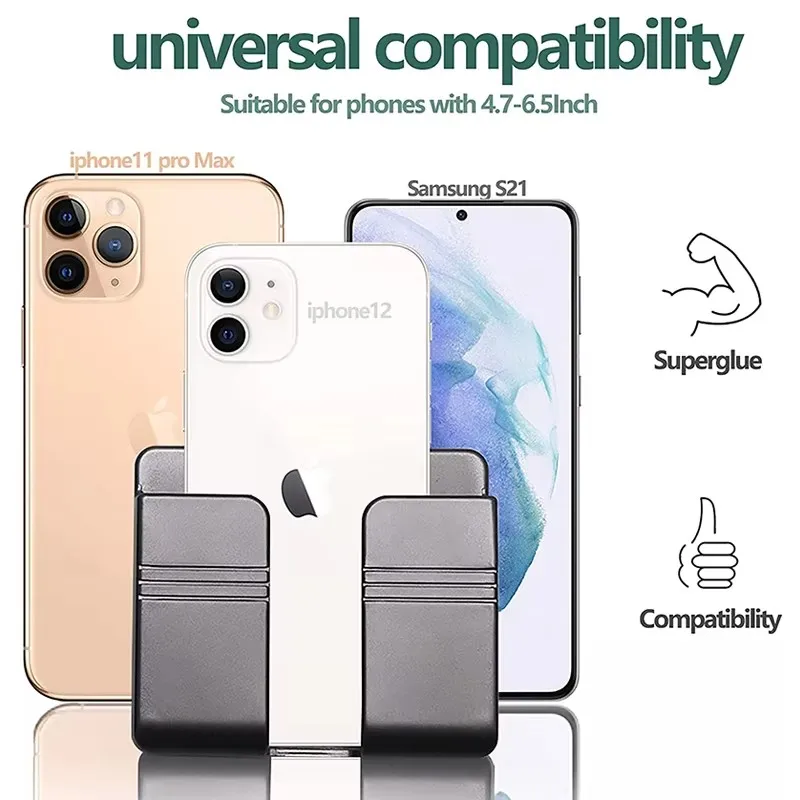 Wall Mount Adhesive Phone Holder Stand with Data Cable Receiving Hole for Shower Charging RV TV Remote Smartphone