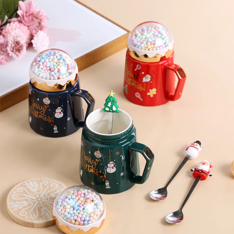 Wholesale New Christmas Ceramic Coffee Mugs Santa Claus Christmas Tree Mugs with Lid Porcelain Cups for Christmas Gifts