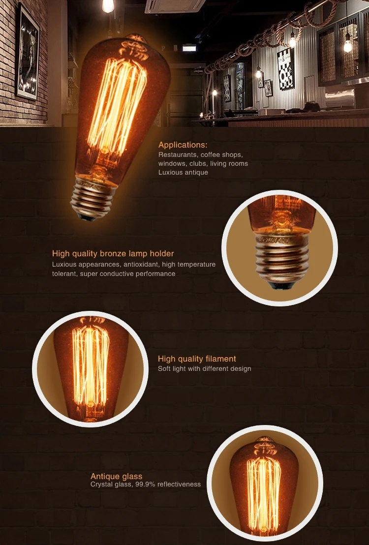 Antique decorative lamp incandescent bulb 120V 220V 40w E26 E27 Edison Bulb ST64