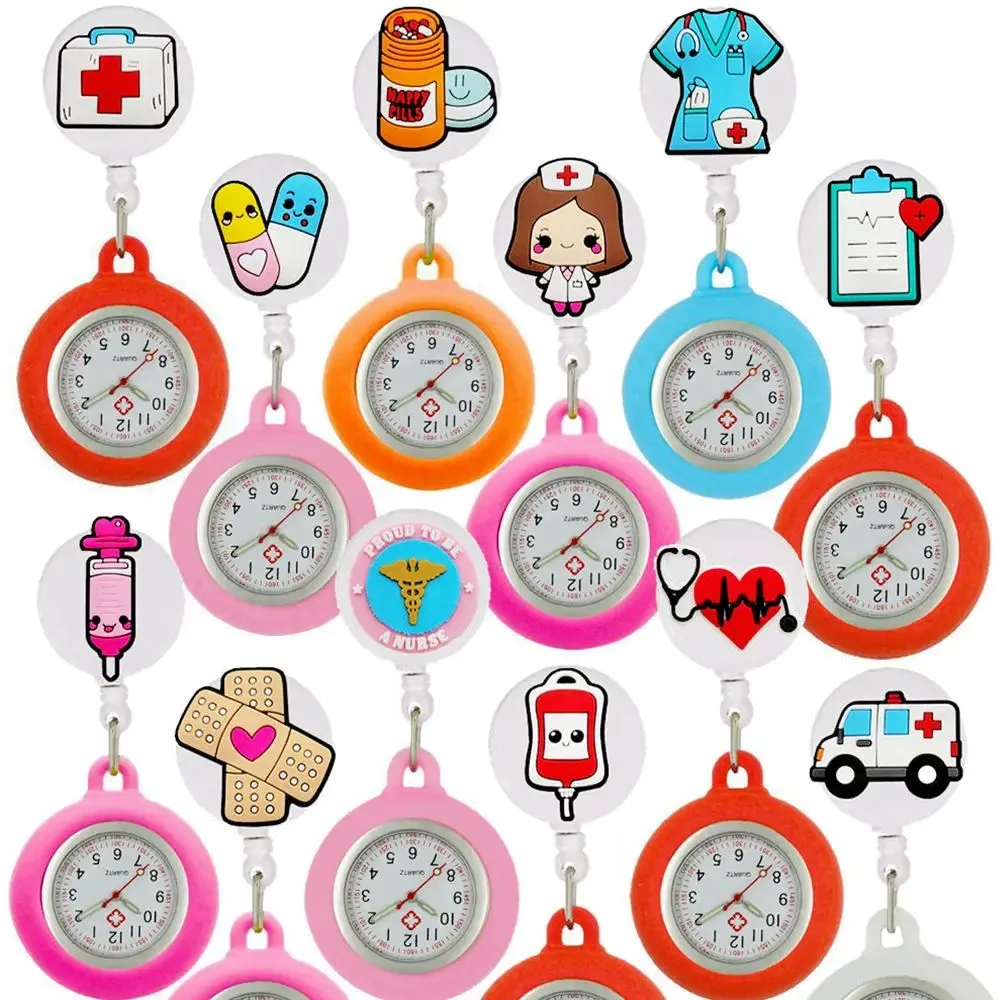High quality new product custom cartoon nurses breast watch hospital women mens badge reel clock