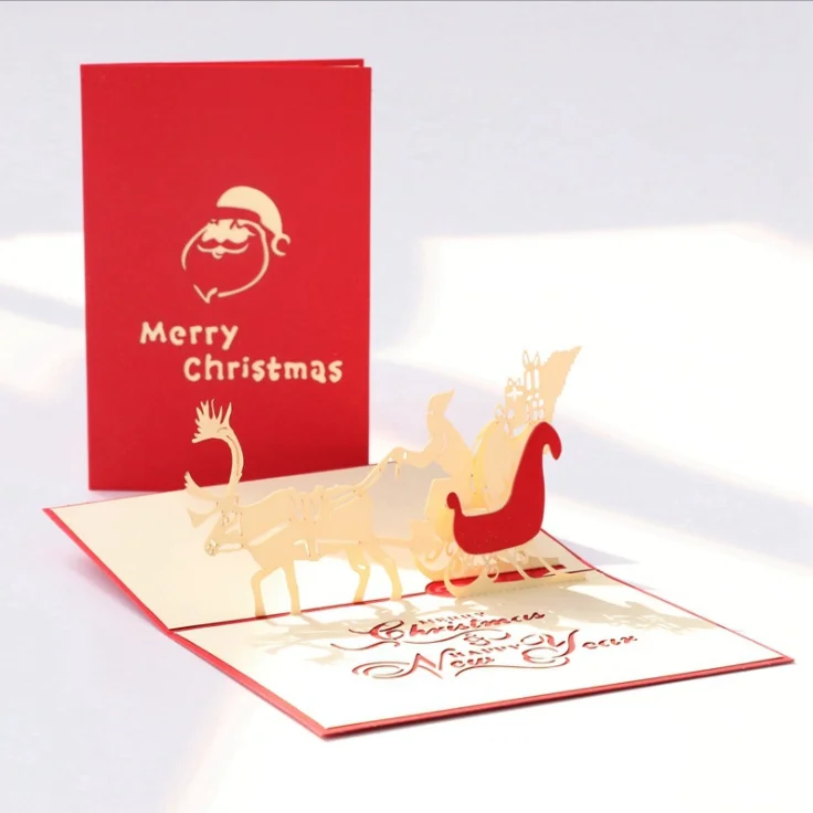 Manufacturer wholesale fancy christmas greeting cards printing, pop up greeting cards plus envelope
