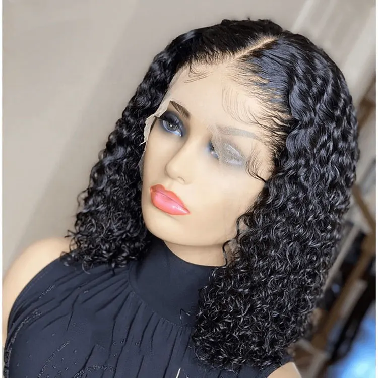 Pixie Cut Curly Swish Lace Virgin Brazilian Cuticle Aligned Human Hair Lace Front Wigs With 4*4 Transparent HD Lace Closure