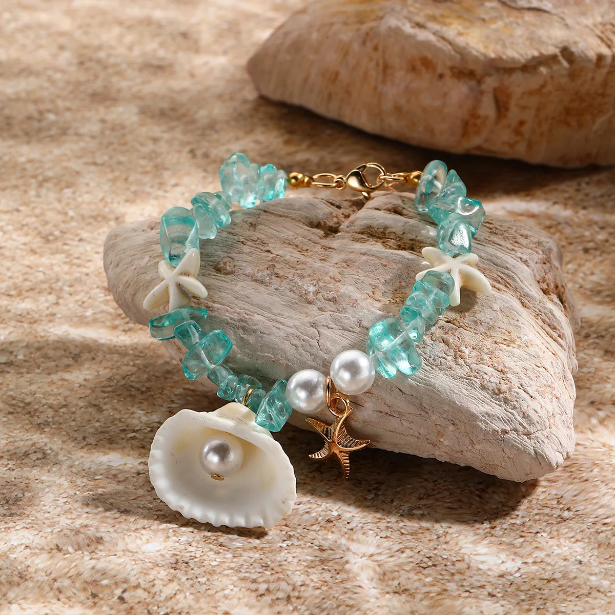 Summer Jewelry Beach Irregular Crushed Stone Bracelets for Women Fashion Handmade Sea Shell Bracelet For Girls Travel Gift