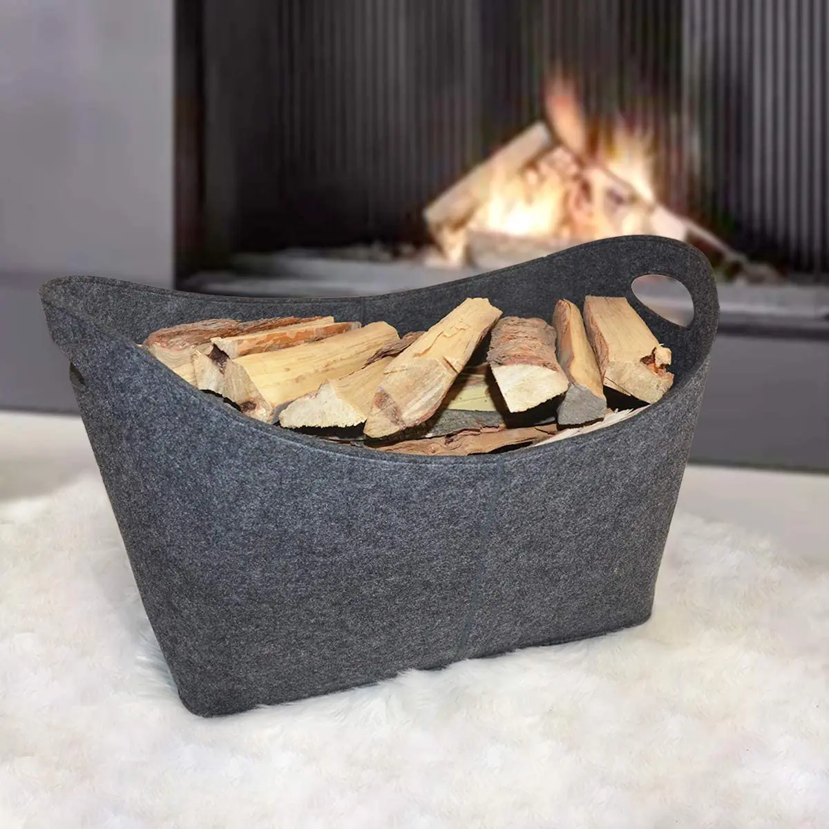 2023 Latest Design Eco-Friendly Wool Felt Storage Fabric Heavy-Duty Firewood Basket Foldable Functional Home Carton Box
