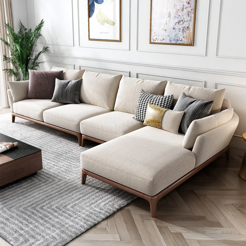 Мебель для дома, современный деревянный модульный угловой диван для гостиной, большой тканевый секционный диван