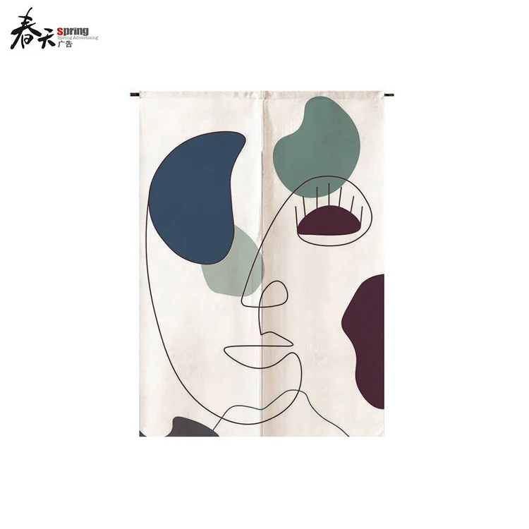 Abstract Design Linen Door Curtains Kitchen Entrance Curtain Customized Decoration Blackout Valance