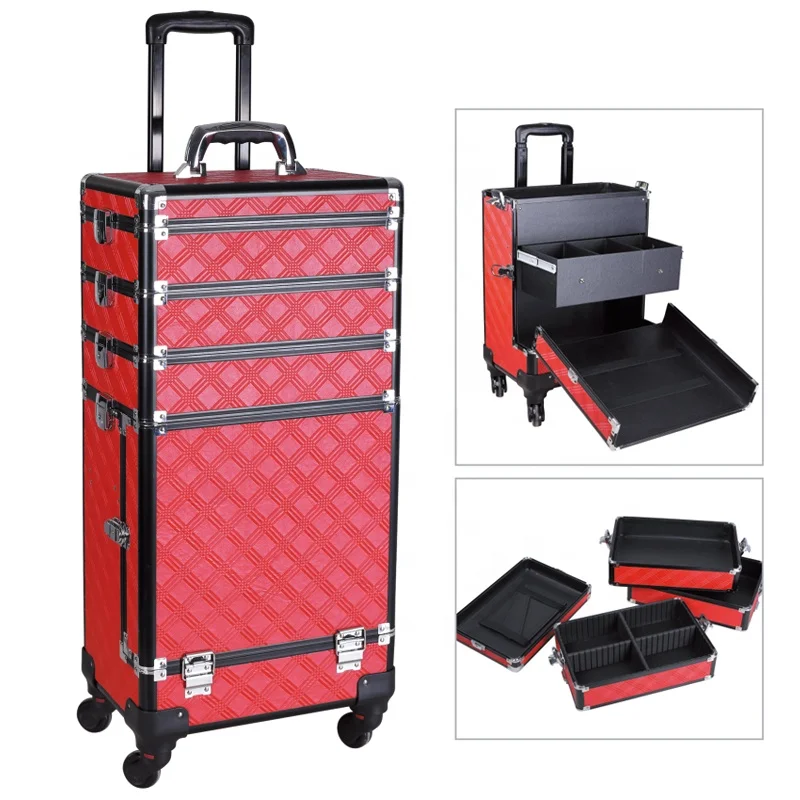 
makeup trolley professional jewelry storage box 4 in 1beauty instrument with drawer aluminum cosmetic case 