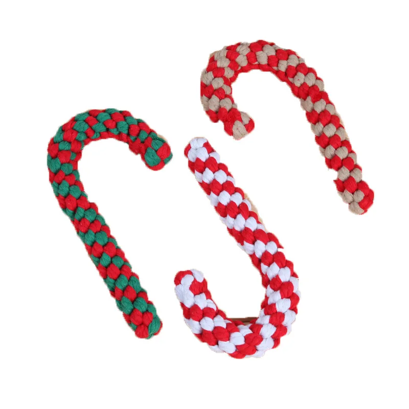 MiaPeta 3pcs Eco Friendly Christmas Pet Rope Chew Toy Xmas Candy Cane Cotton Rope Toy for Dog Puppy Training