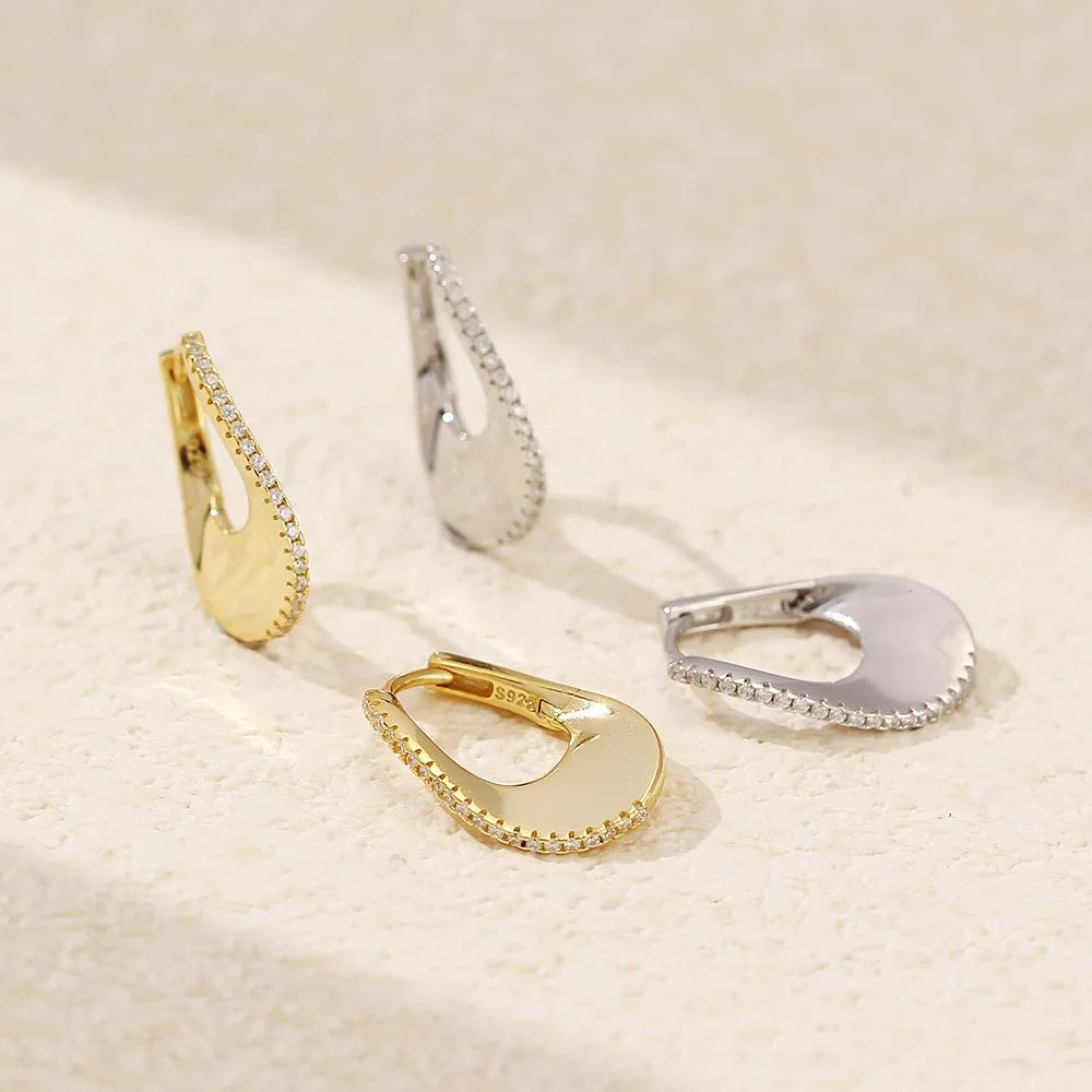 wholesale fashion jewelry 925 sterling silver A row of zircons U-shaped twist gold plated hoop earring jewelry for women