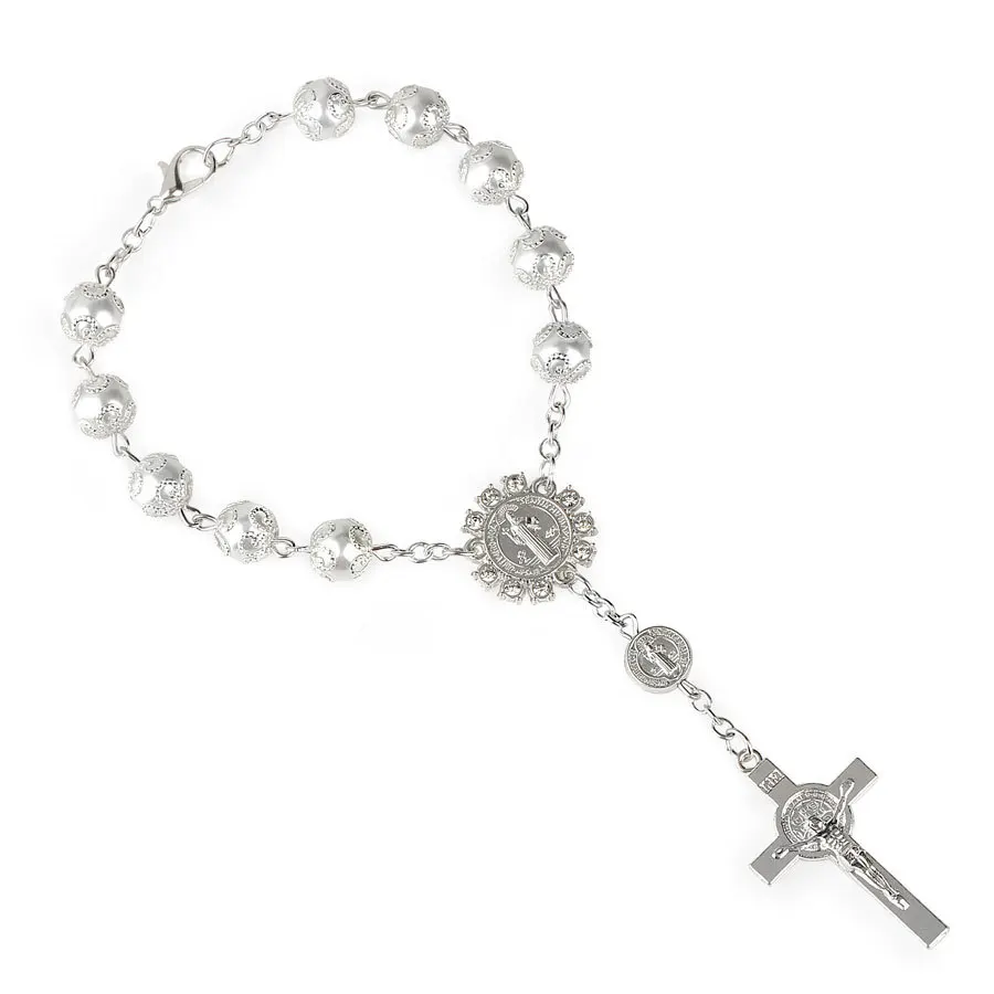 Gold and silver lace Rosary beads bracelet Cross of Jesus NATURESTONE