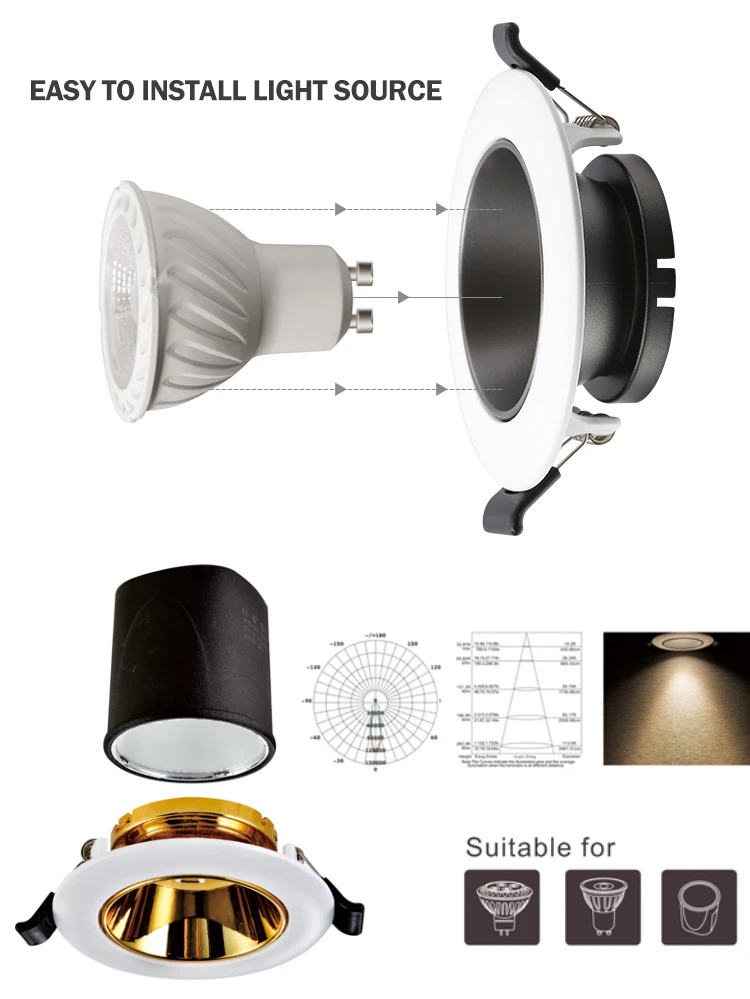 Factory price Hot sales  frame for  MR16&GU10  dimmable adjustable led downlight for housing parts