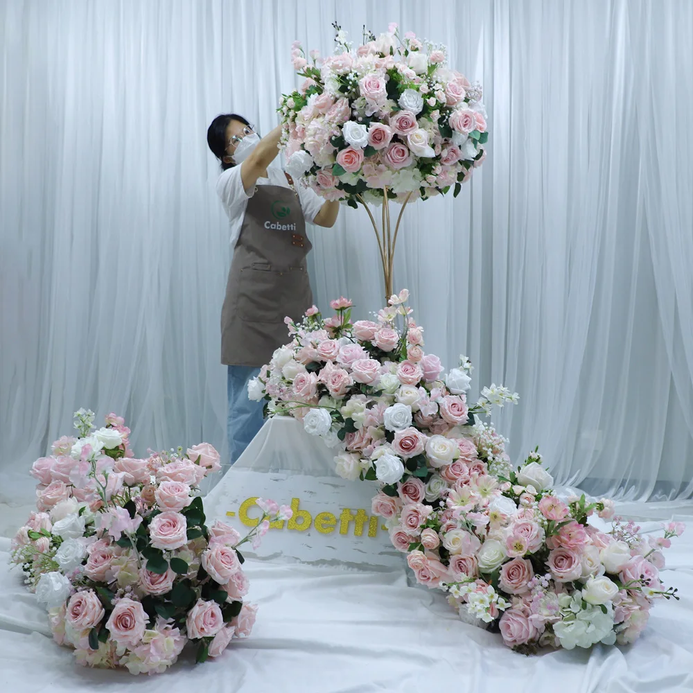 KCFB-406 Hot Sale Pink Flower Table Centerpiece Stand For Wedding Decoration Silk Flower Arrangement Centerpiece