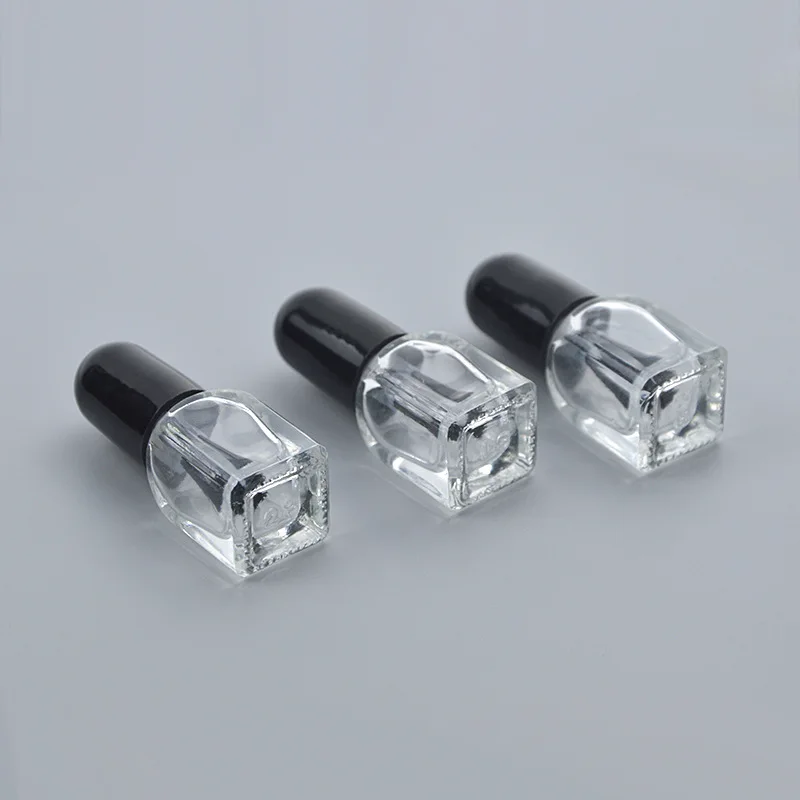 Transparent Square Vial 2ML 3 Black Lid Small Mini Empty Makeup Packaging Nail Oil Polish Enamel Glass Bottle With Brush