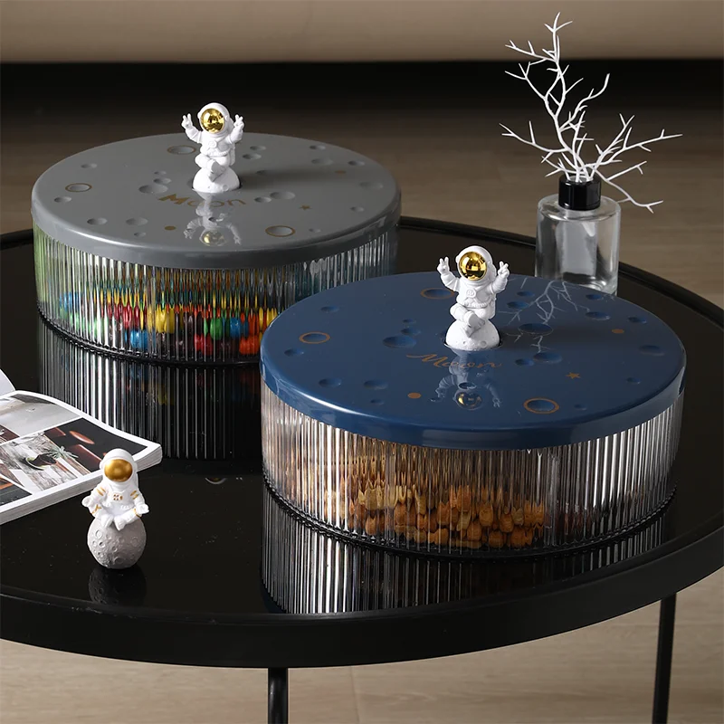 Space astronauts dried fruit compartment candy snack plate rotating creative separation with lid seal living room fruit plate