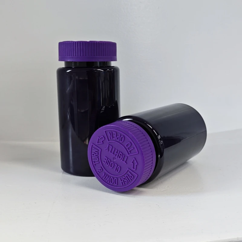 Wholesale PET Sealable Vitamin Pill Tablet Capsule Container Medical Black Plastic Bottle With Child proof Cap