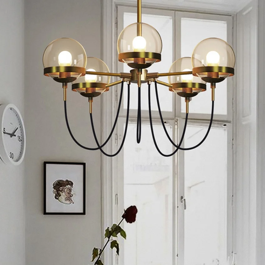 American Style Decorative Gold Bracket Amber Glass 8 lights Chandelier Pendant Lamp for Home