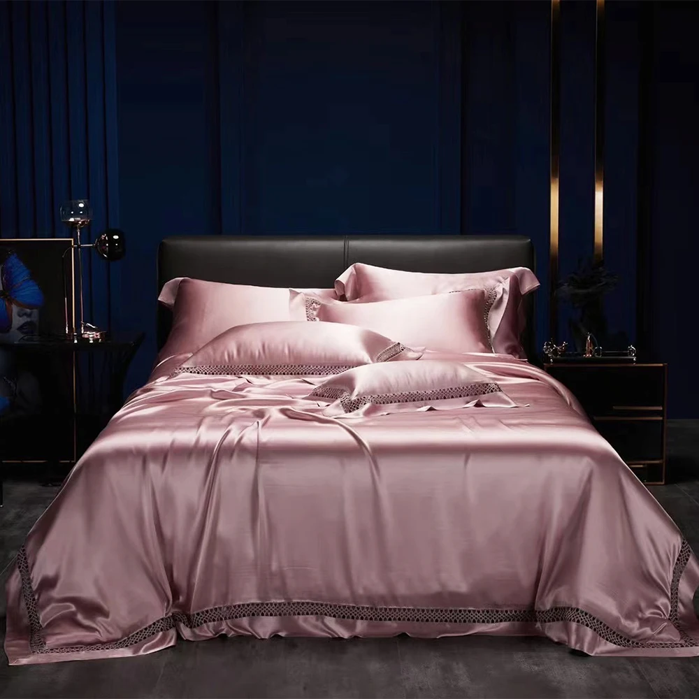 Оптовая продажа, роскошное шелковое атласное постельное белье, наволочка из чистого шелка тутового шелкопряда, набор пододеяльников, шелковые простыни, качество Oeko-Tex
