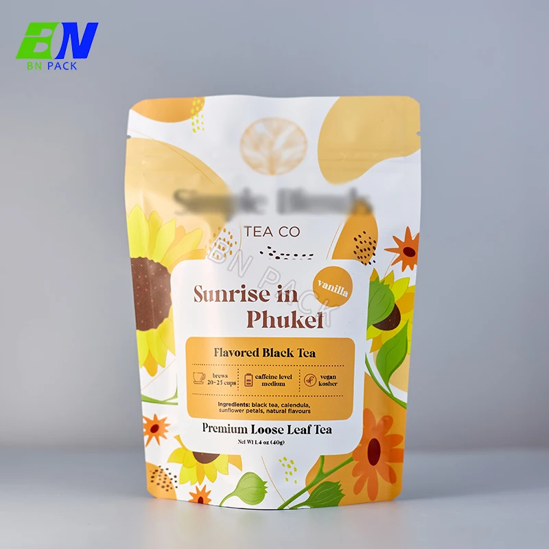 Bio reusable 250g/1bl stand up pouches tea cookies food packages custom zipper bag