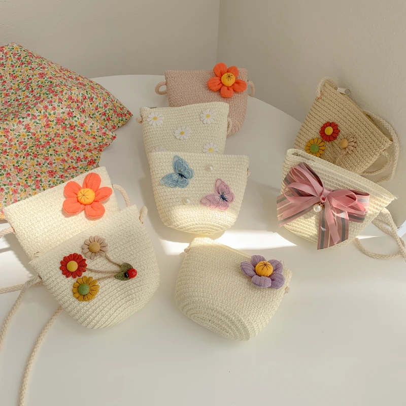 Straddle Straw bag beach for baby children girls out door cute colorful straw Woven Bags