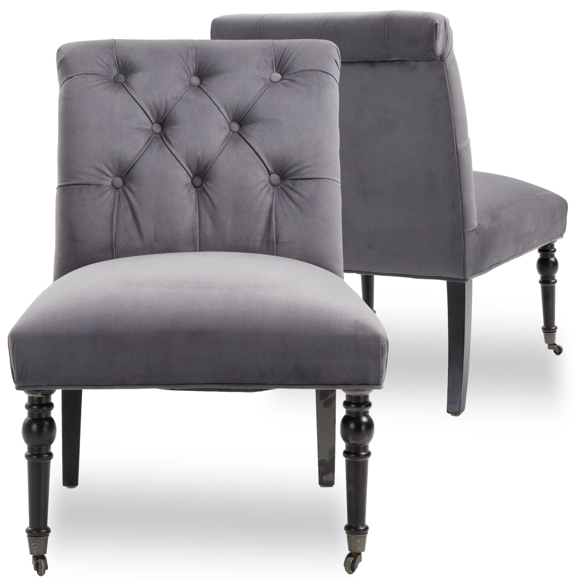 Exquisite and Cozy Velvet Upholstered Solid Wood Legs Living Room Accent Chair with Wheels