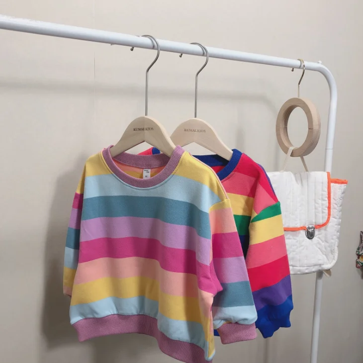 
YY10251G New arrival girls rainbow color kids long sleeve stylish loose fit hoodie 