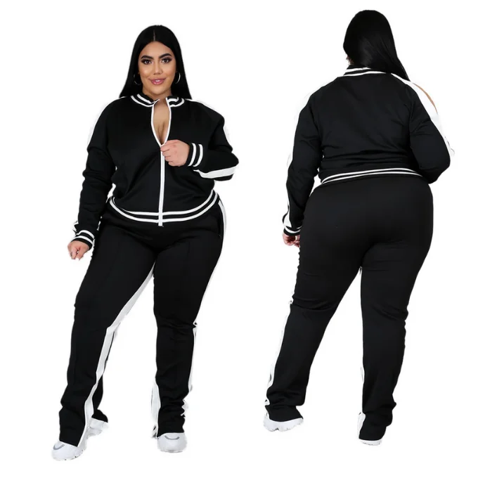 HOBISH Wholesale Womens Plus Size 2 Piece Tracksuits Outfit Full Zipper Jacket Sweatpants Set Track Suits Women Plus Size