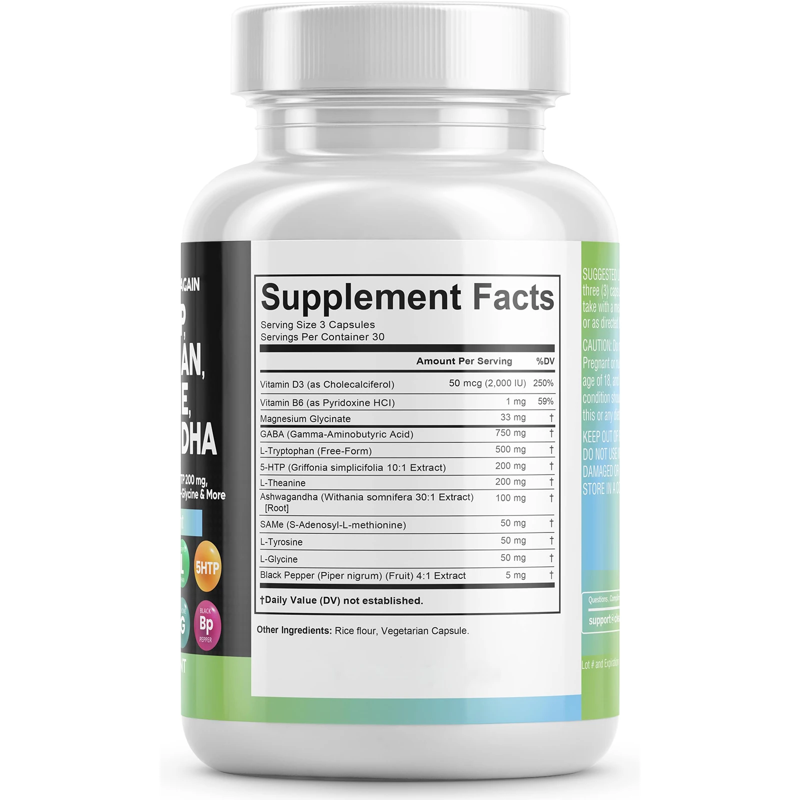 GABA Capsules 750mg 5 HTP L Tryptophan L Theanine Ashwagandha L-Glycine Mood Support Vitamins for Women and Men with L-Tyrosine