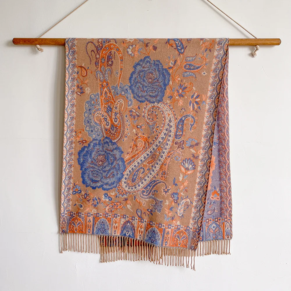 180*65cm Soft Elegant Pashmina Scarves Winter Warm Ponchos Tassel Paisley Embroidered Scarf Cashmere Scarf shawls for women