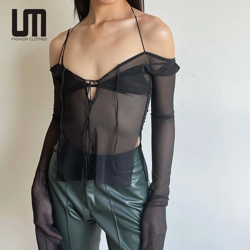 Летние сексуальные женские прозрачные сетчатые топы от Liu Ming с V-образным вырезом для клубной вечеринки блузка футболка
