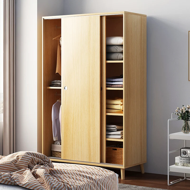modern wooden nordic sliding closet wardrobe clothes storage organizer 2 door