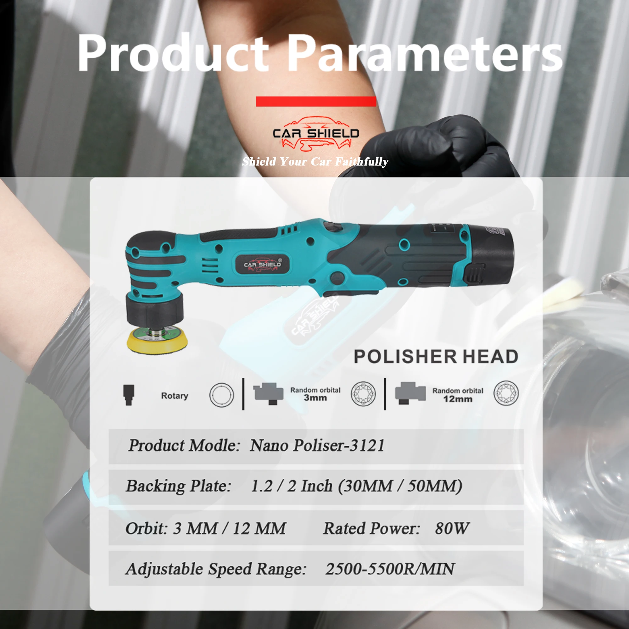 Car Shield E-commerce Supplier 12V Cordless Portable RO/DA Mini Car Buffer Polisher