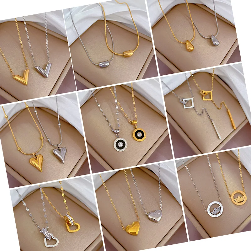 DAIHE Fashion Heart Zircon Pendant Women Stainless Steel Necklace Luxury Emerald Long Tassel Clavicle Chain Jewelry Hot