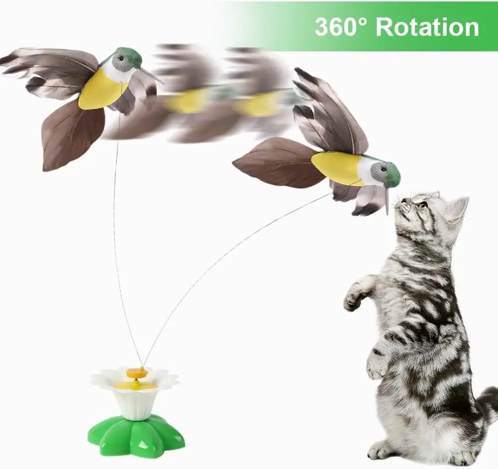 360 Degree Rotatable Electric Flying Bird Electric Bird Teasing Cat Toy Simulation Interactive Toys for Kitten Play Chase