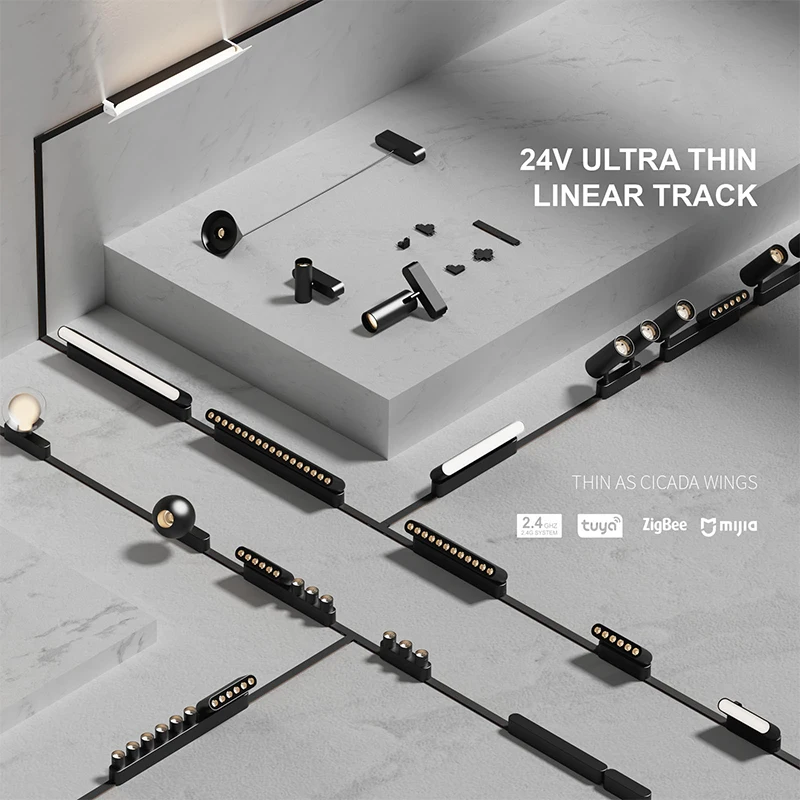 Factory Ultra Thin Track Rail Spot Lighting System 24V Led Magnetic Track Light Dimmable Tuya Smart Wifi Ceiling Light for Home