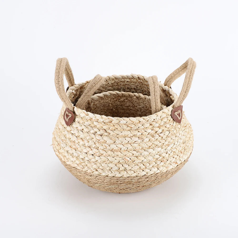 High quality tabletop flower arrangement corn husk straw storage basket Sundry storage basket art decorative storage basket