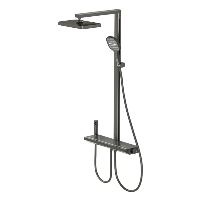 High Quality Gun Grey Piano Key Design Shower System Piano Brass Shower Set With Square Shower Grab Bar