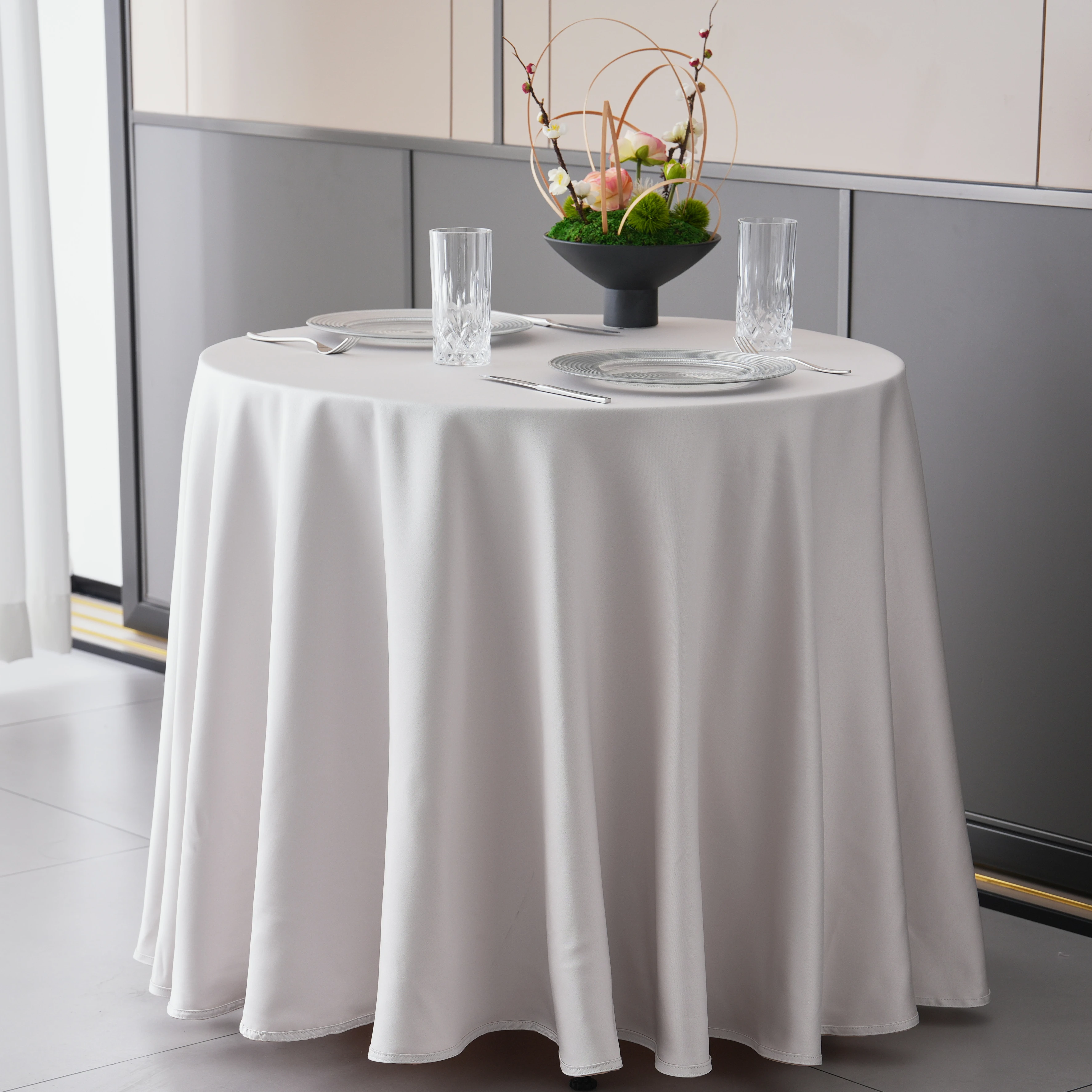 New Arrivals Custom Two-Sided Solid Color Gold White Round Banquet Polyester Table Cover