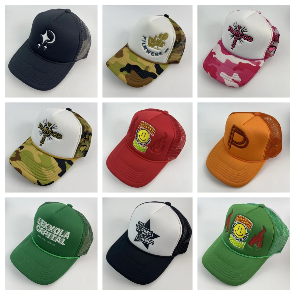 HN0001  5 panel high quality sports embroider printing logo custom cap mesh foam trucker hat with rope blank