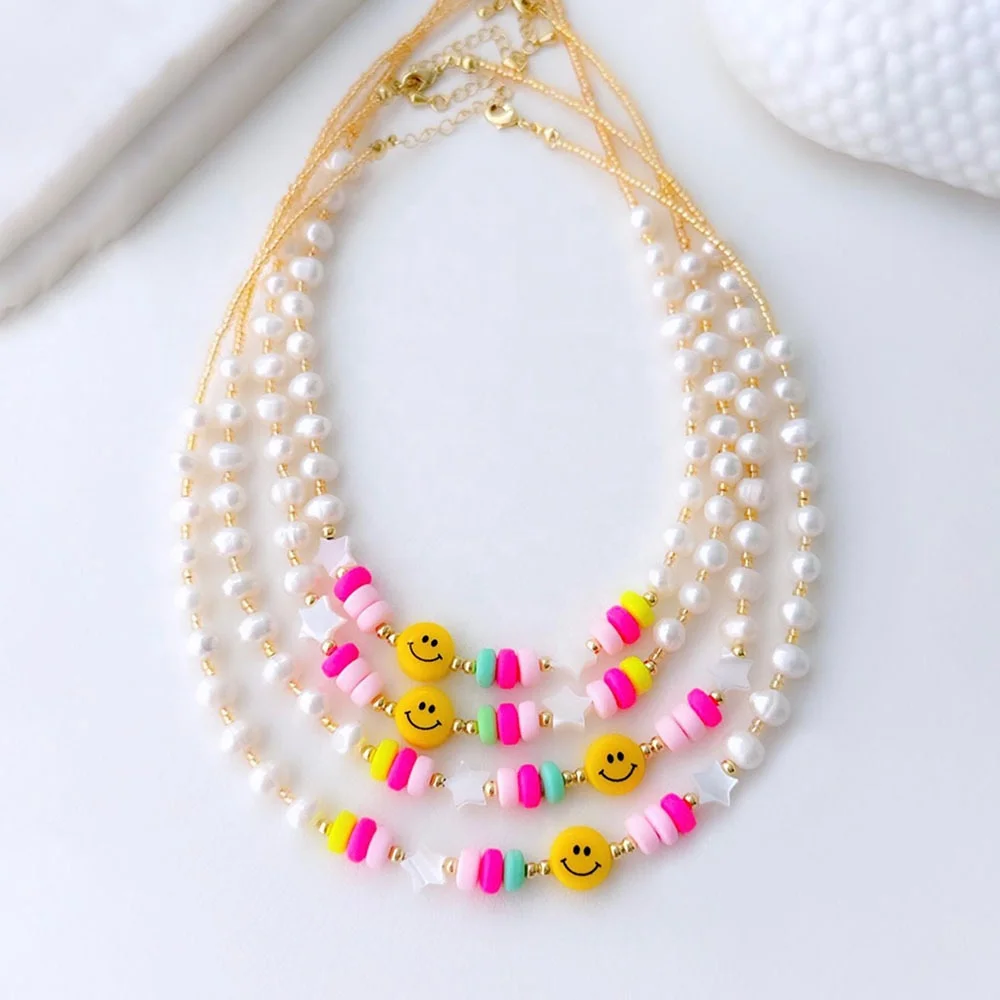 polymer clay murano eye bead choker necklaces natural freshwater pearl beaded necklace summer fashion jewelry girls necklaces