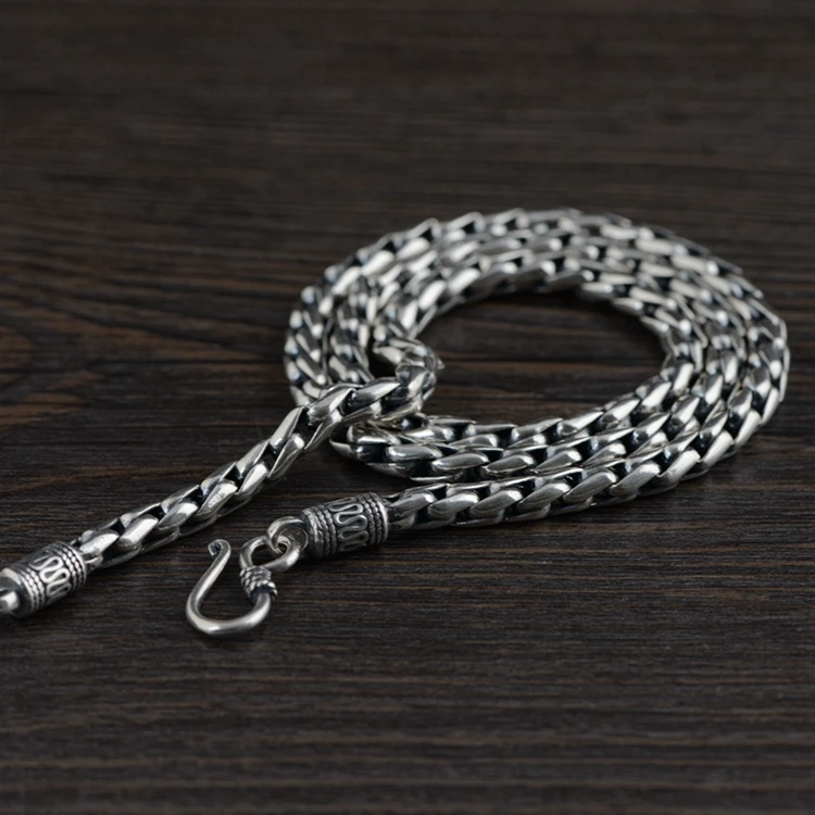 Authentic whip chain hip hop S925 Sterling Silver Chain Jewelry Vintage Thai Silver 5mm Silver Necklace for men